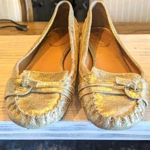 Kate Spade metallic gold driving loafers, sz 8
